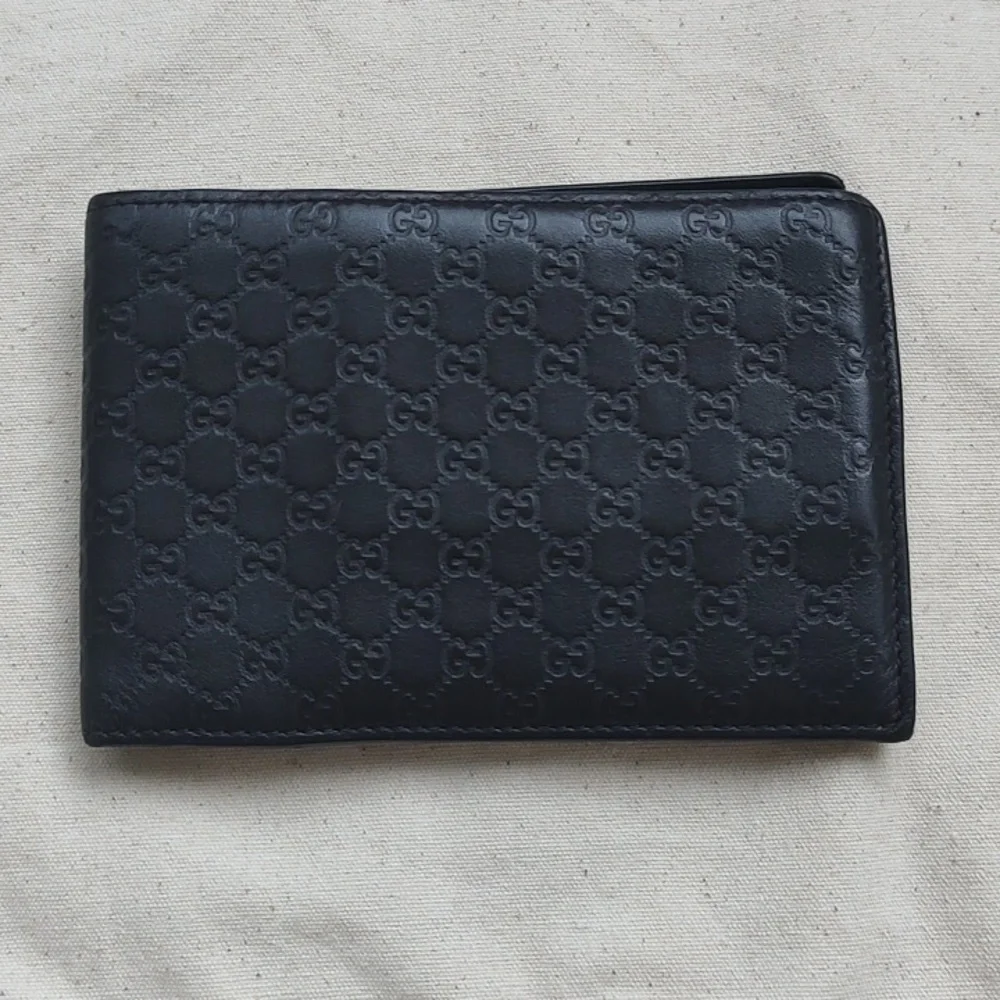GUCCI Brown Leather MICRO GUCCISSIMA GG embossed Bi-fold wallet USED